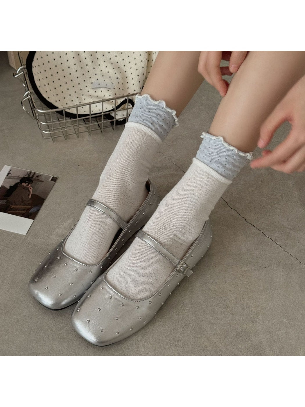 Rufia - Colorblock Ruffle Cuff Crew Socks