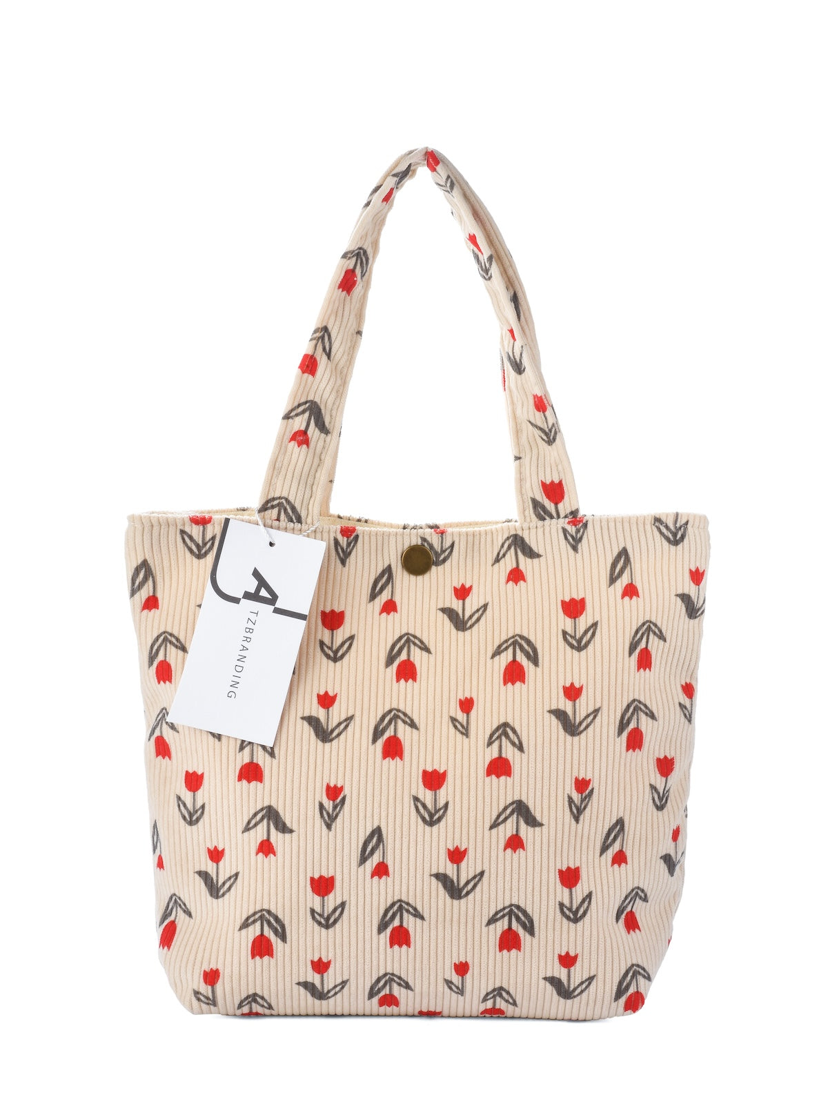 Cosbai - Corduroy Tulip Print Small Tote Bag