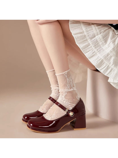 Rufia - Sheer Lace Floral Pattern Crew Socks