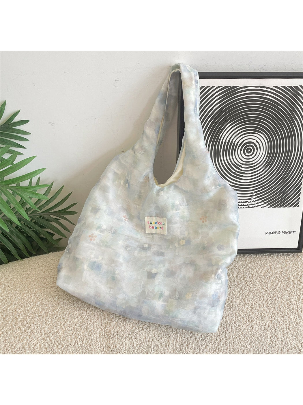 Cosbai - Soft Floral Pattern Print Shoulder Tote Bag