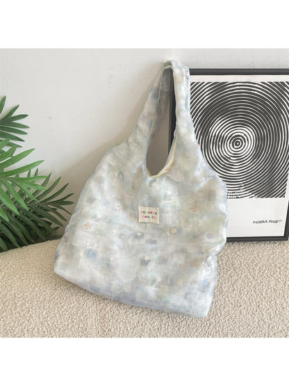 Cosbai - Soft Floral Pattern Print Shoulder Tote Bag