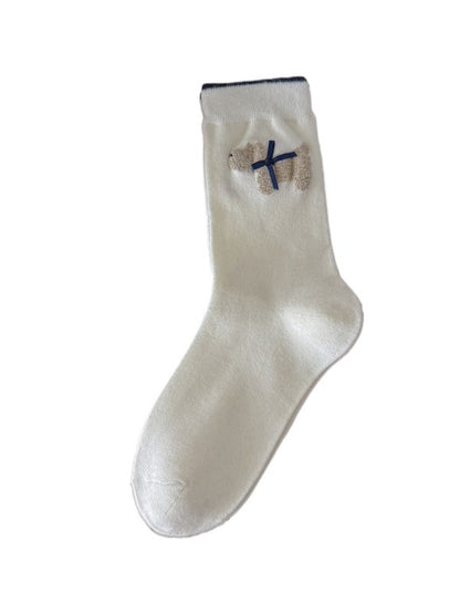 Rufia - White Mid-calf Socks with Various Patterns – 7 Options