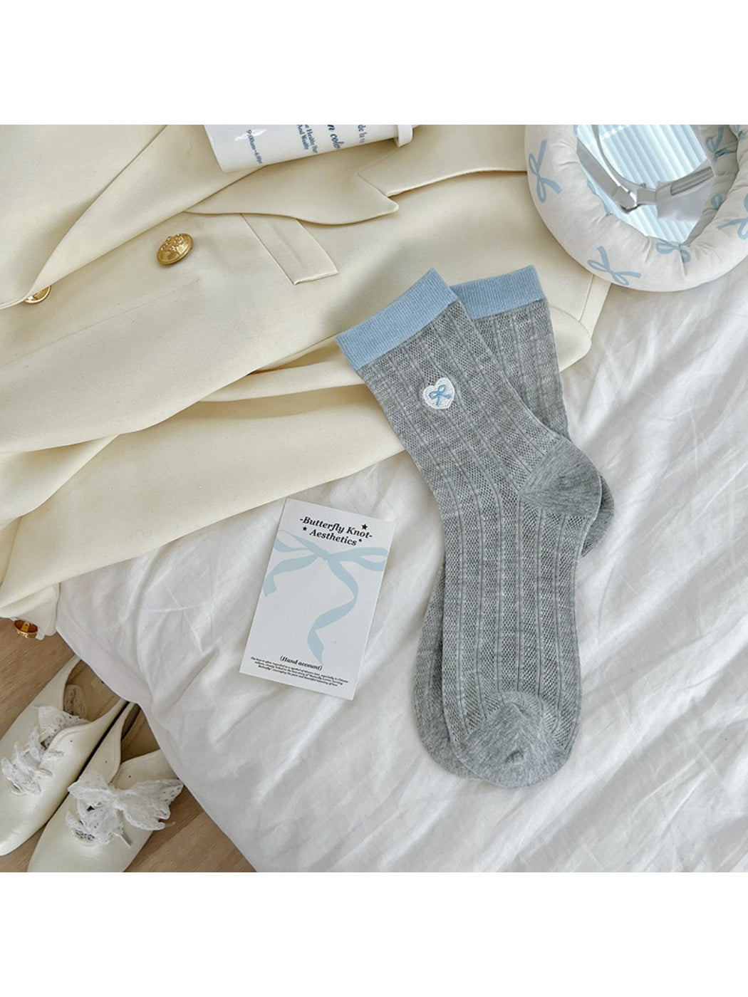 Rufia - Soft Ribbed Bow Accent Crew Socks product image 5
