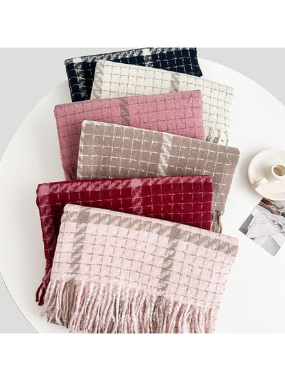 Scarvii - Grid Plaid Shawl Style Tassel Scarf