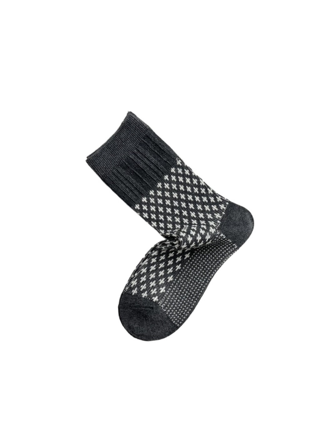 Rufia - Grey Classic Pattern Turn-Cuff Mid-Crew Socks