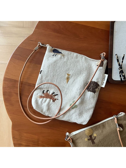Cosbai - Vertical Square Embroidered Crossbody Bag