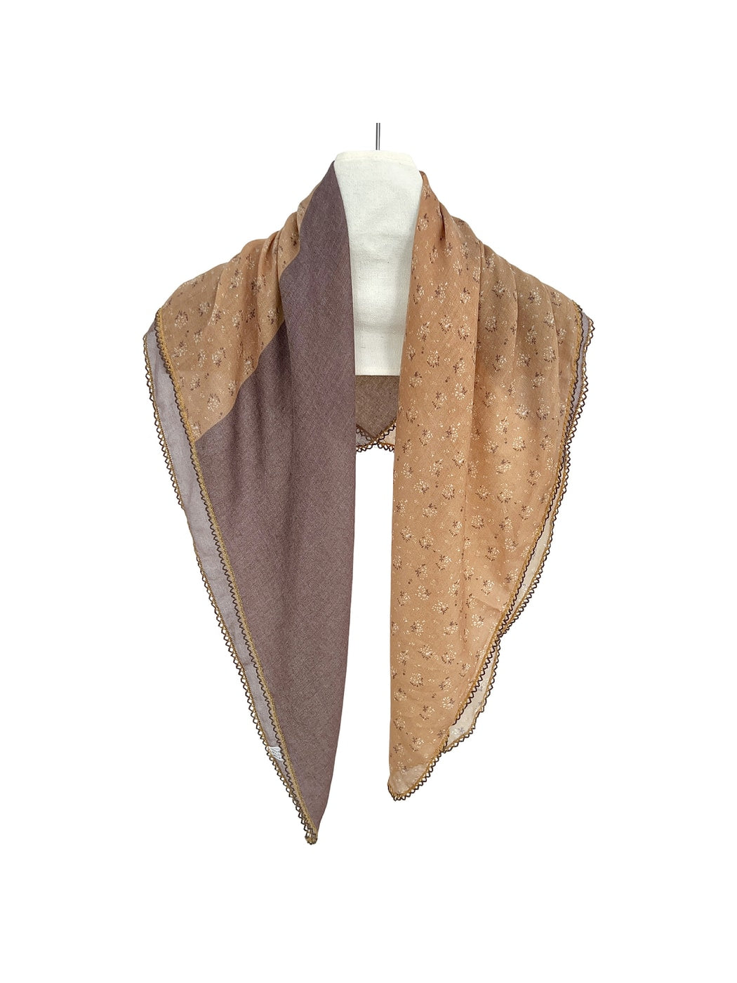 Scarvii - Floral Print Contrast Trim Diamond-shaped Scarf