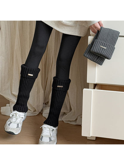 Cozyra - Ribbed Buckle Detail Slouch Leg Warmers