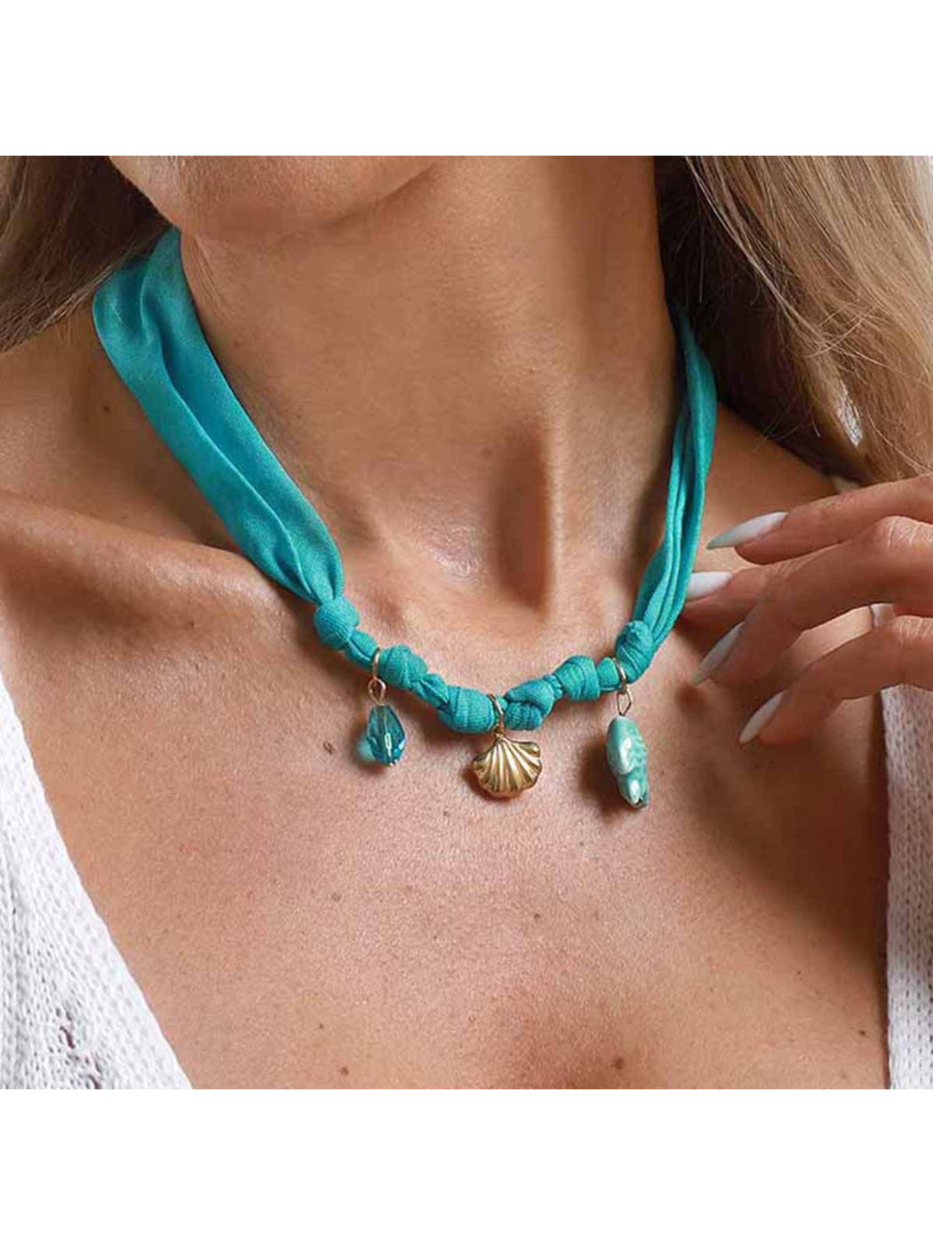 Neckit Summer Charm fabric necklace displayed on a white background showing full length