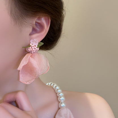Pink Chiffon Petal Earrings – Delicate Floral Drops