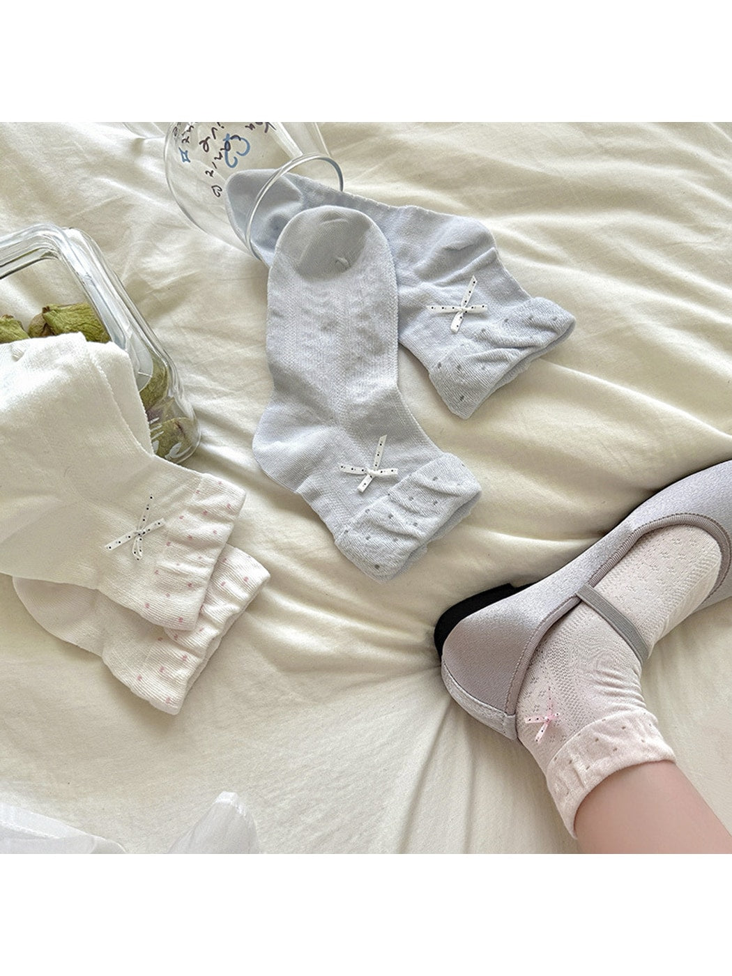 Rufia - Polka Dot Bow Casual Ankle Socks