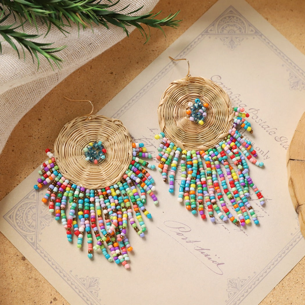 Earwish - Boho Woven Beaded Fringe Earrings - Vintage & Special