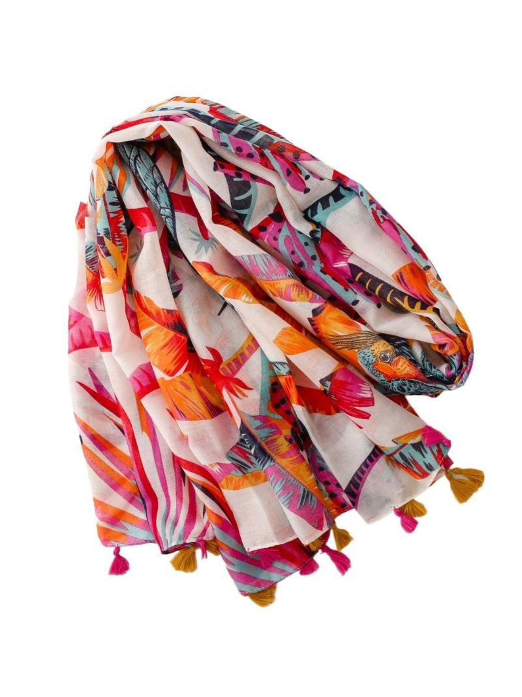 Scarvii - Tropical Bird Print Tassel Wrap Scarf