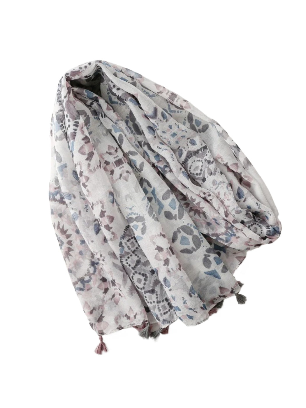 Scarvii - Neutral Watercolor Floral Tassel Wrap Scarf
