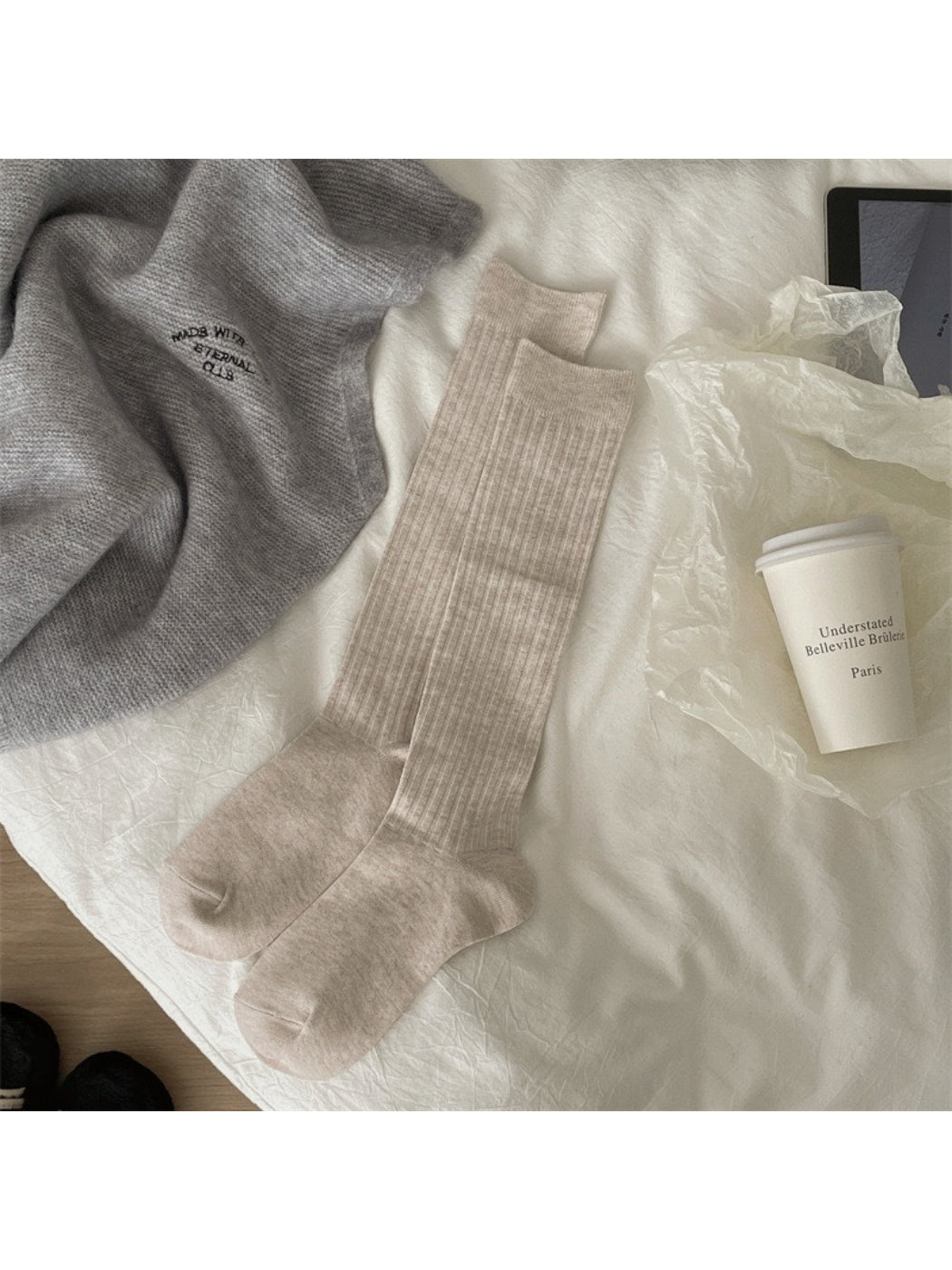 Rufia Ribbed White Slouch Socks product image