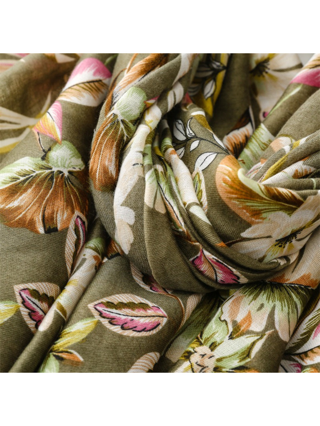 Scarvii - Tropical Botanical Print Tassel Scarf