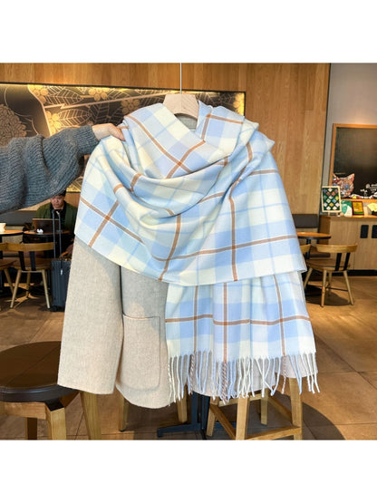 Scarvii - Classic Large-Check Fringed Winter Scarf