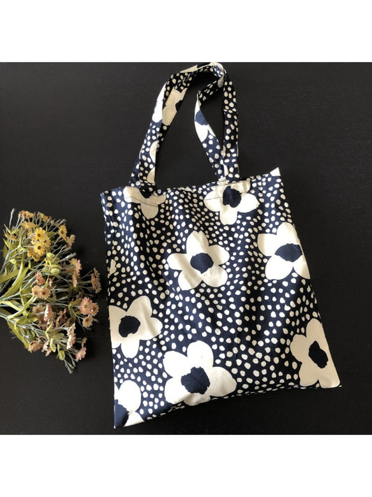 Cosbai Floral Dot Print Tote Bag front view with black handles