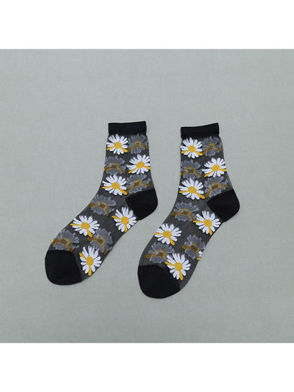 Rufia - Sheer Daisy Pattern Mesh Crew Socks