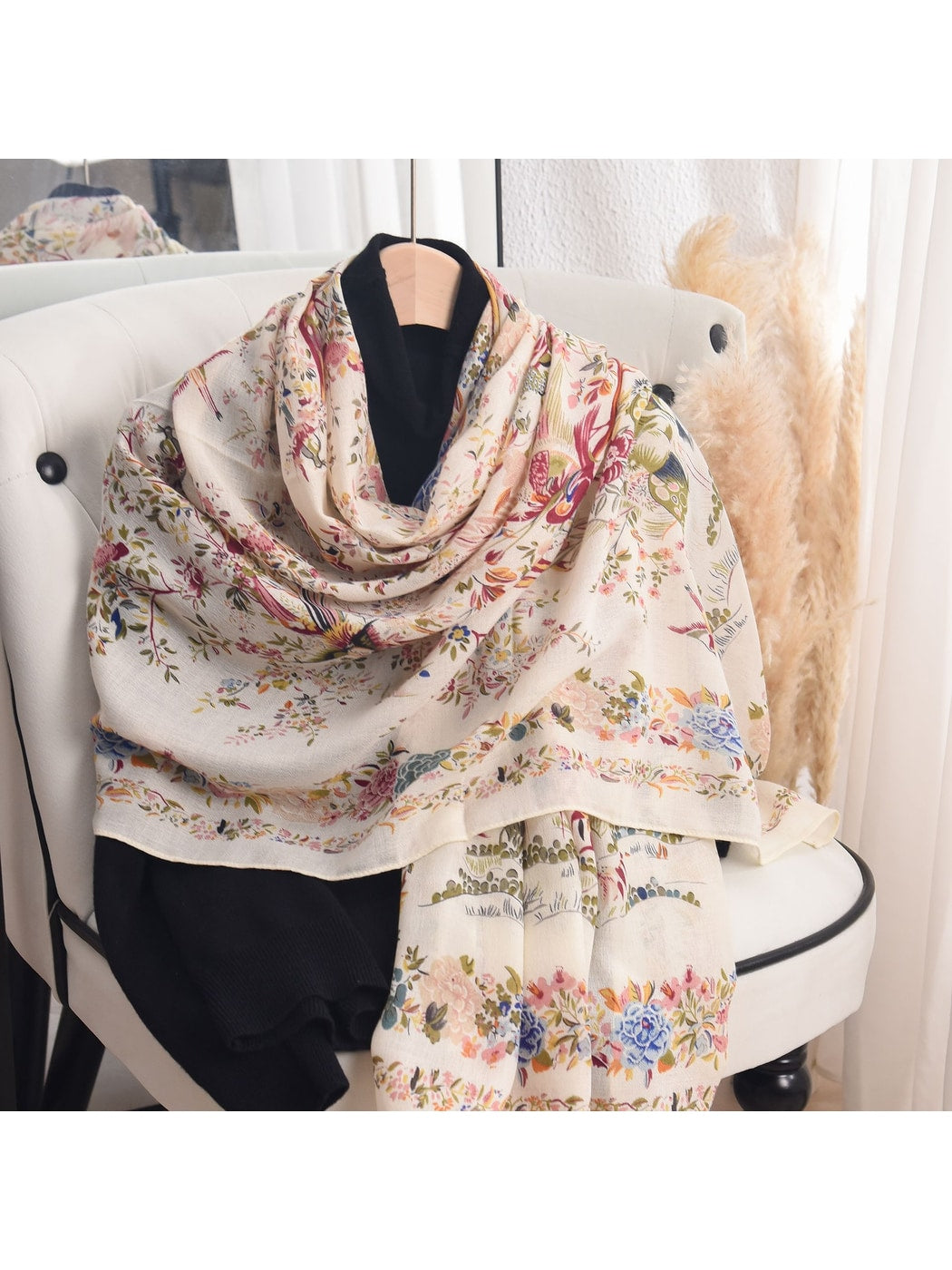 Scarvii - Lightweight Floral and Bird Print Shawl