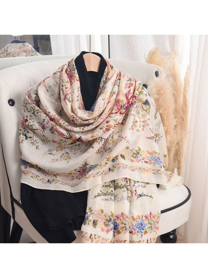 Scarvii - Lightweight Floral and Bird Print Shawl