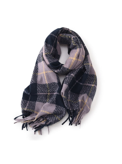 Scarvii - Long Plaid Draped Tassel Accent Scarf