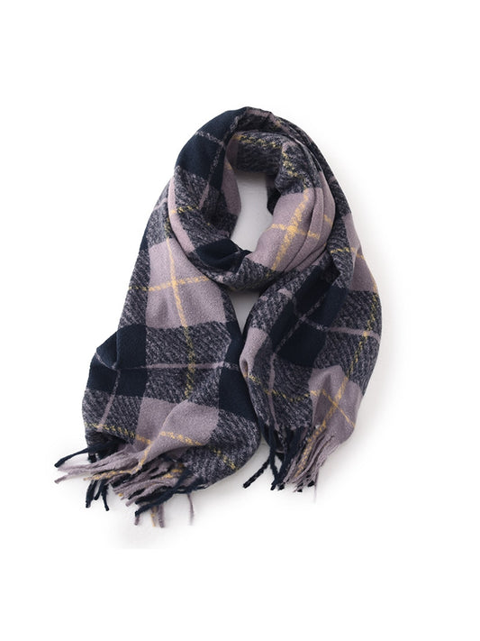Scarvii - Long Plaid Draped Tassel Accent Scarf
