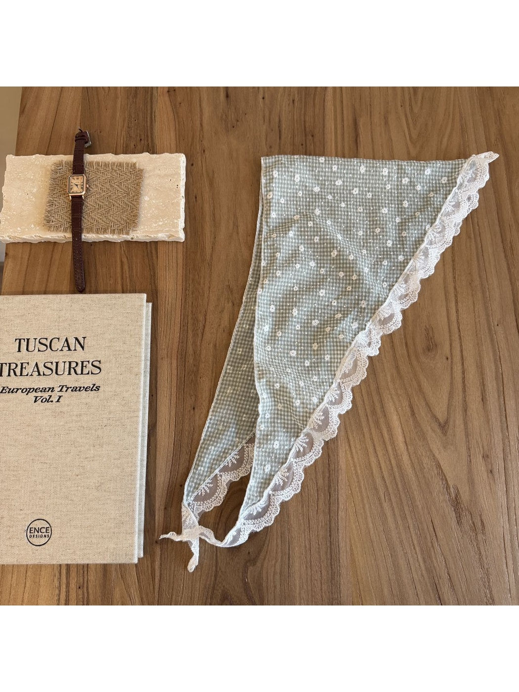 Scarvii - Floral Lace Edge Printed Triangle Bandana