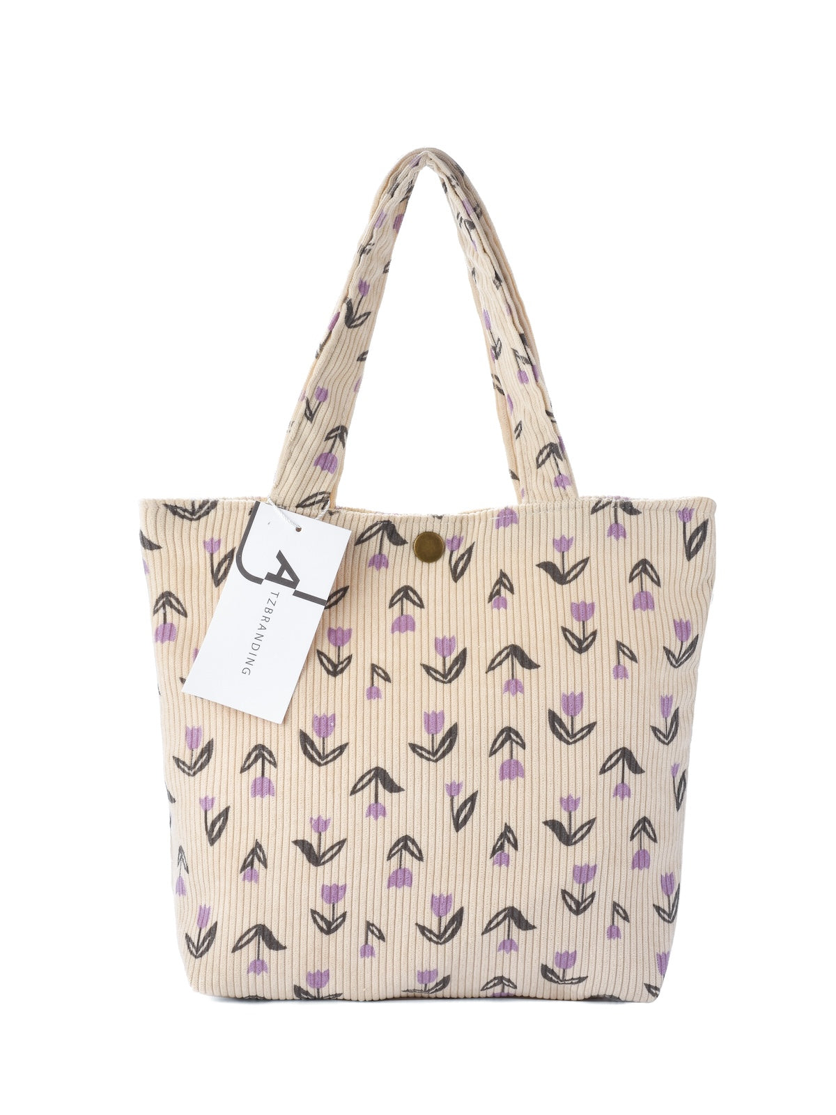 Cosbai - Corduroy Tulip Print Small Tote Bag