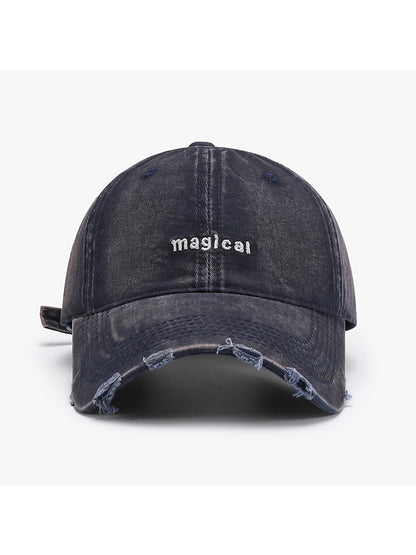 Haila - Embroidered Distressed Curved Brim Baseball Cap