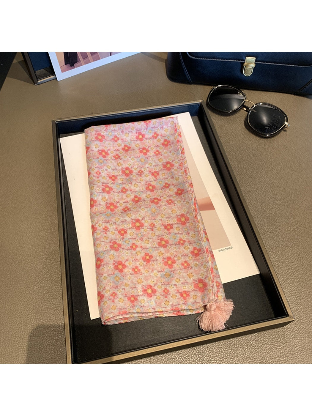 Scarvii - Warm Tone Floral Print Square Scarf