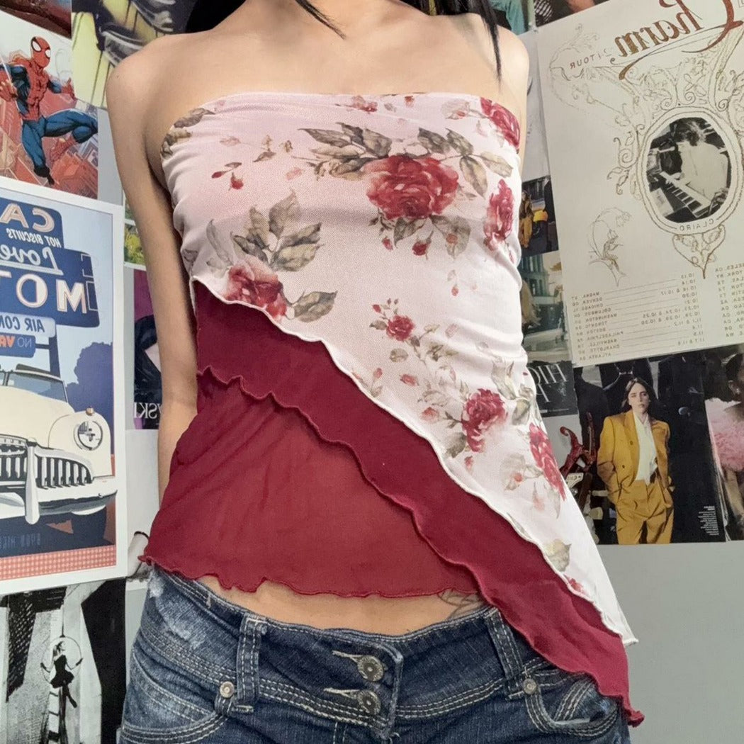 Vesty - Vintage Asymmetrical Floral Tube Top