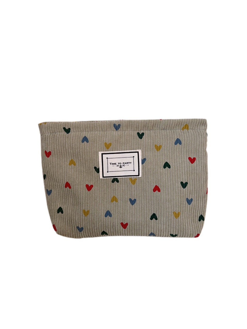 Cosbai - Corduroy Zippered Makeup Pouch with Heart-shaped Patterns