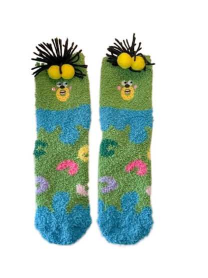 Rufia - Cartoon Face Abstract Fuzzy Crew Socks
