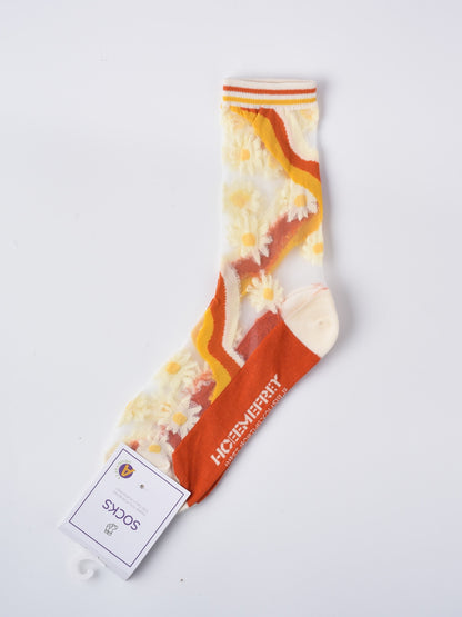 Rufia -  Hollow-out Floral Pattern Sheer Socks