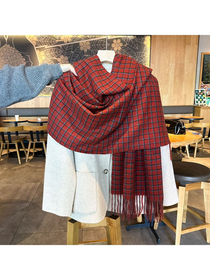 Scarvii - Retro Windowpane Fringe Plaid Scarf
