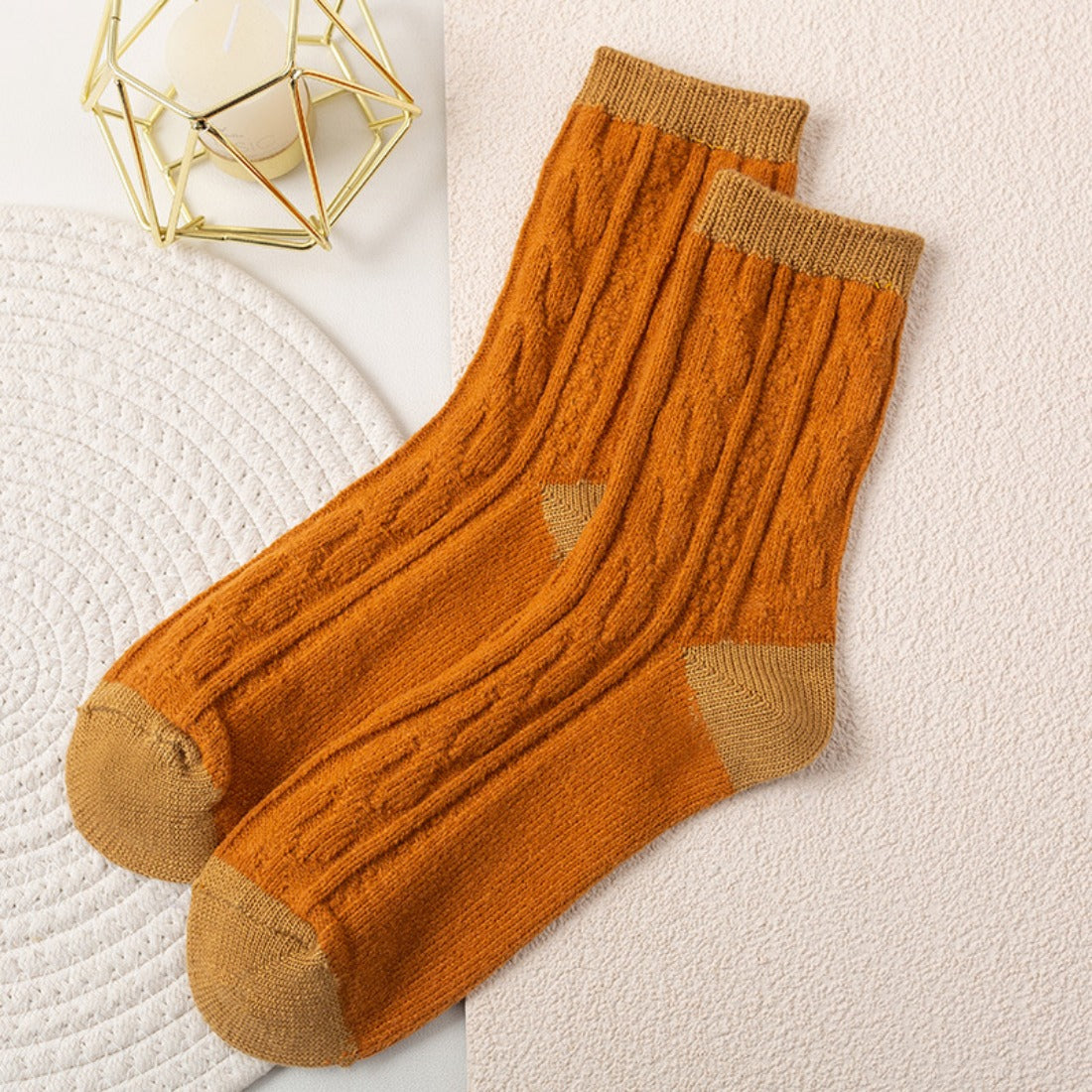 rufia - Thick Cable Knit Mid-Calf Socks for Autumn-Winter