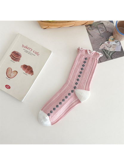 Rufia - Retro Flower Trim Crew Socks