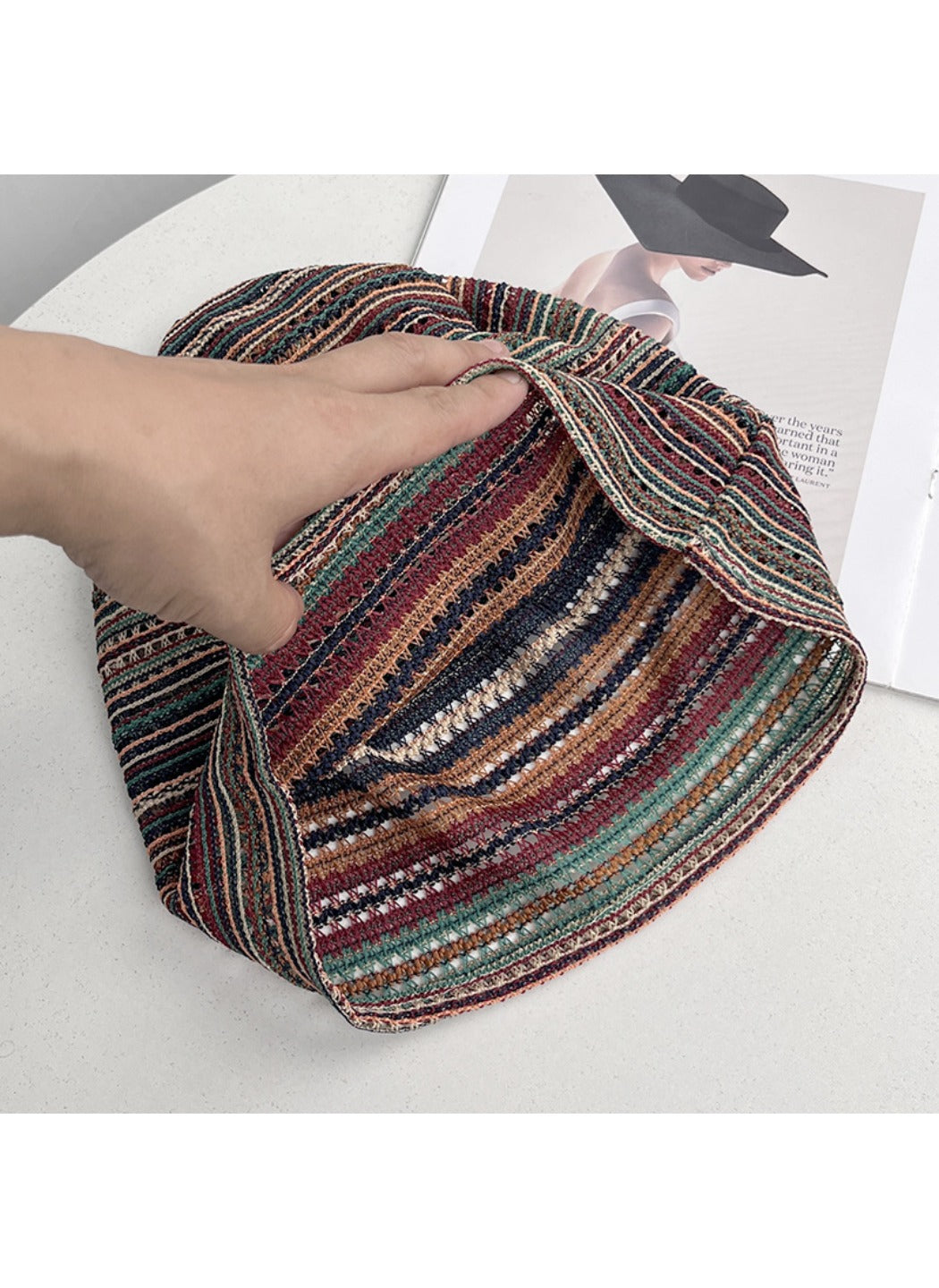 Haila - Multicolor Striped Open-Knit Beanie