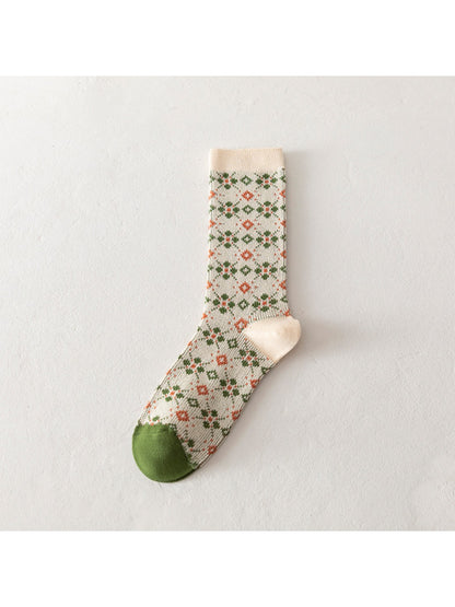 Rufia - Christmas Mid-Calf Socks with Geometric & Floral Pattern