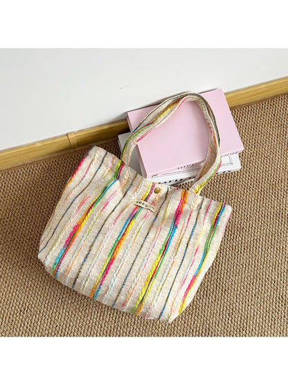 Cosbai – Rainbow Stripe Canvas Tote Bag