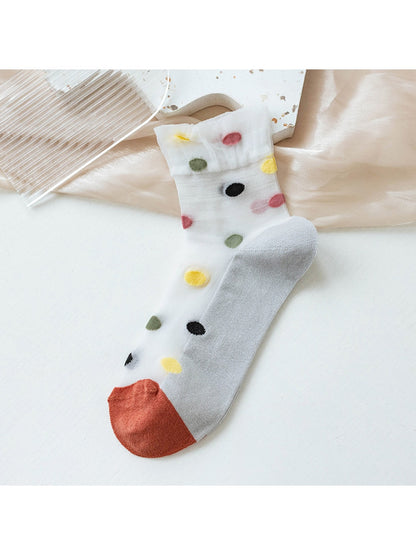 Rufia - Polka Dot Ruffle Trim Sheer Crew Socks