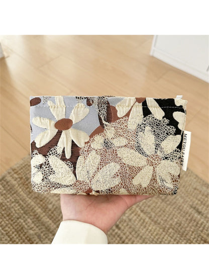 Side view of Cosbai warm tone floral makeup bag showing depth