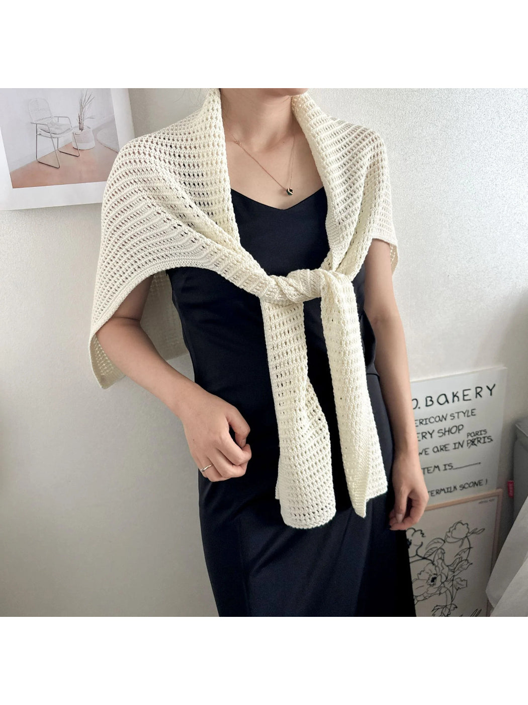 Scarvii - Open Knit Shoulder Wrap Scarf