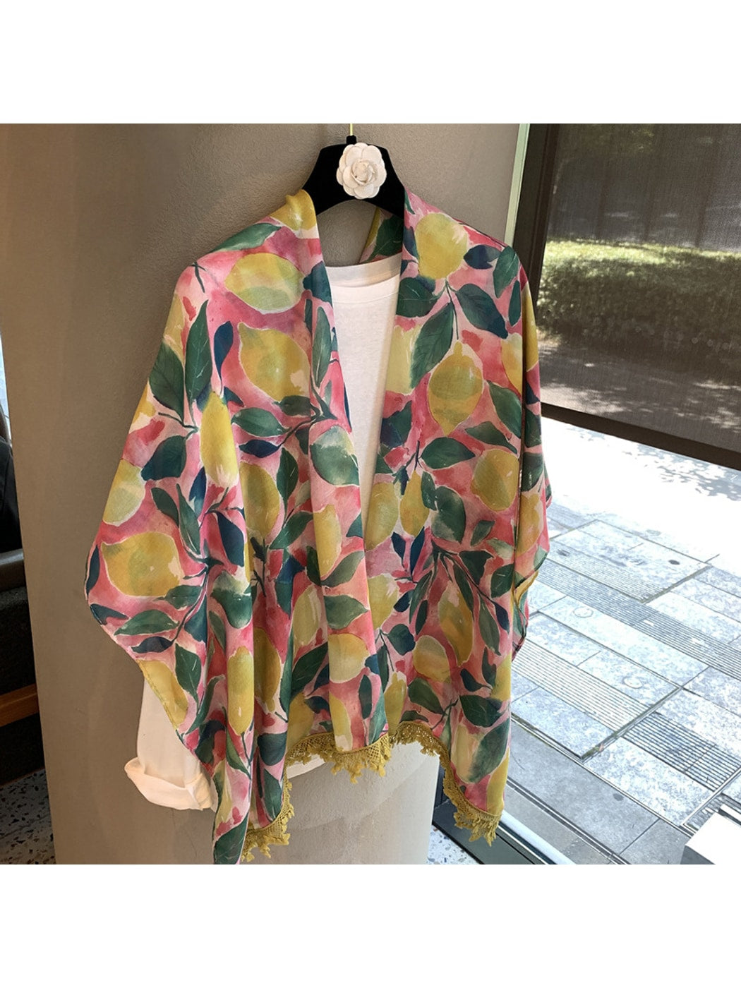 Scarvii - Lemon Print Tassel Edge Shawl Scarf