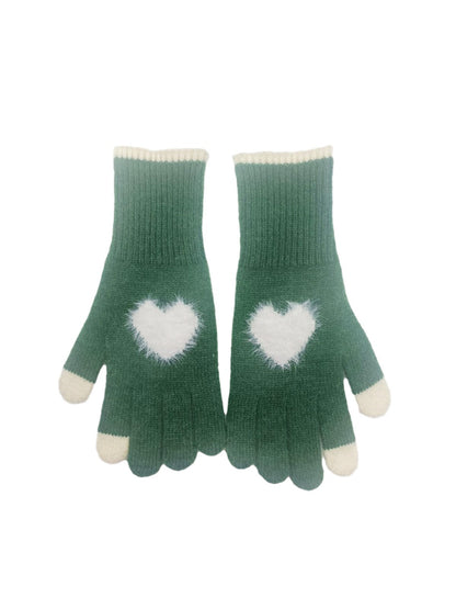Gloving - Fuzzy Heart Knit Gloves