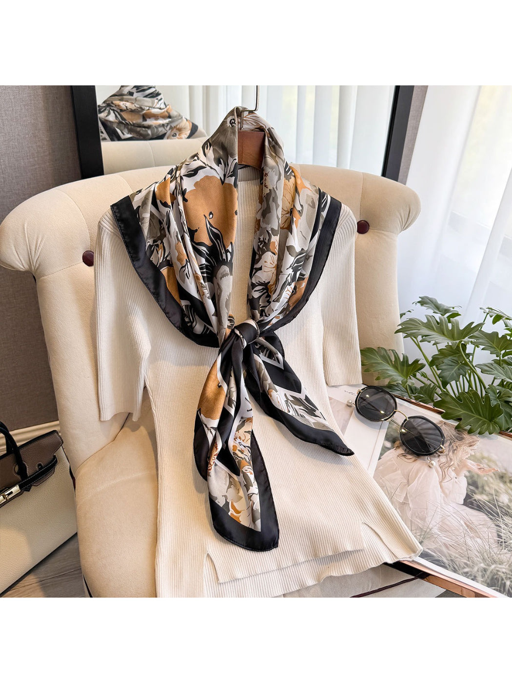 Scarvii - Botanical Floral Border Square Scarf