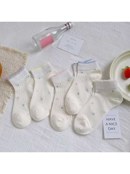 Rufia - Ribbed Dot Trim Women's Ankle Socks