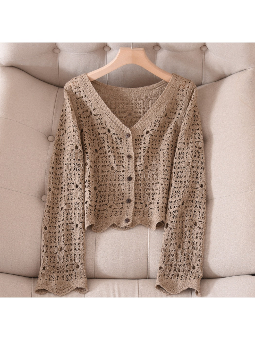 Crosa - Long Sleeve Short Style V Neck Knit Cardigan