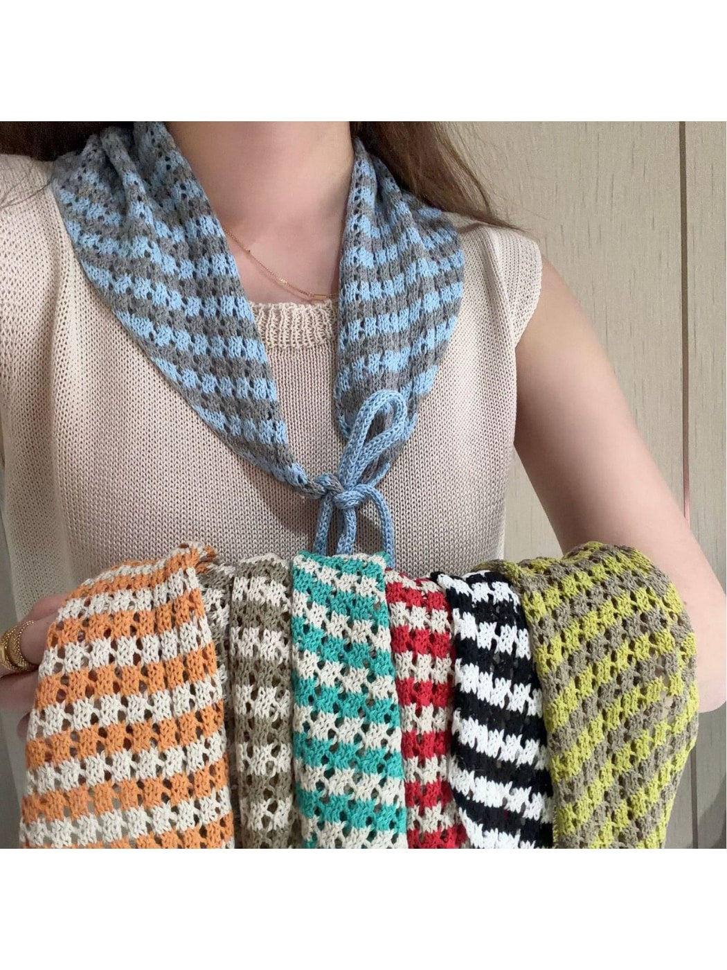 Scarvii - Geometric Stripe Tie-End Triangle Scarf